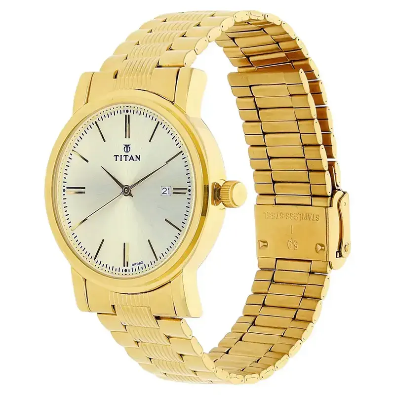 Titan Quartz Champagne Dial Golden Strap Men’s Watch | 1712YM03